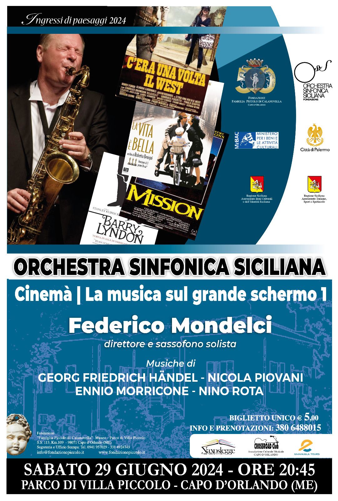 Manifesto concerto 29 giugno 2024 Villa Piccolo Capo d'Orlando